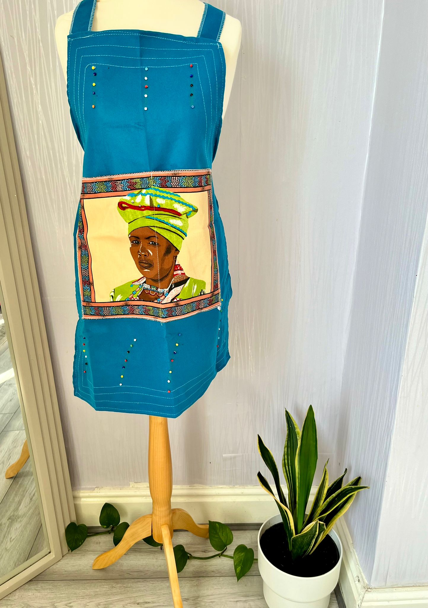 Blue Ubuntu Beaded Apron