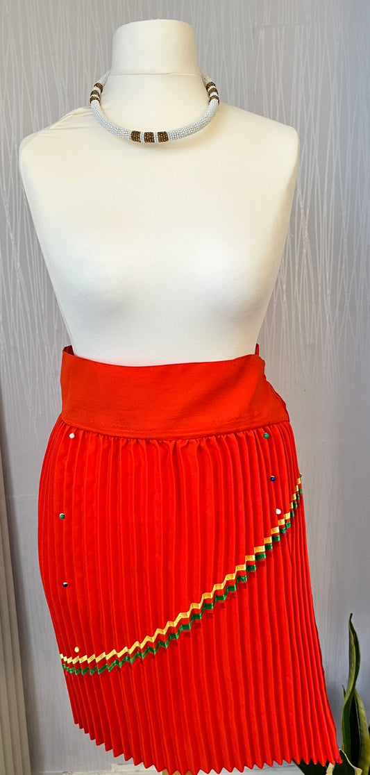 Sunset Orange Traditional Pleated Skirt