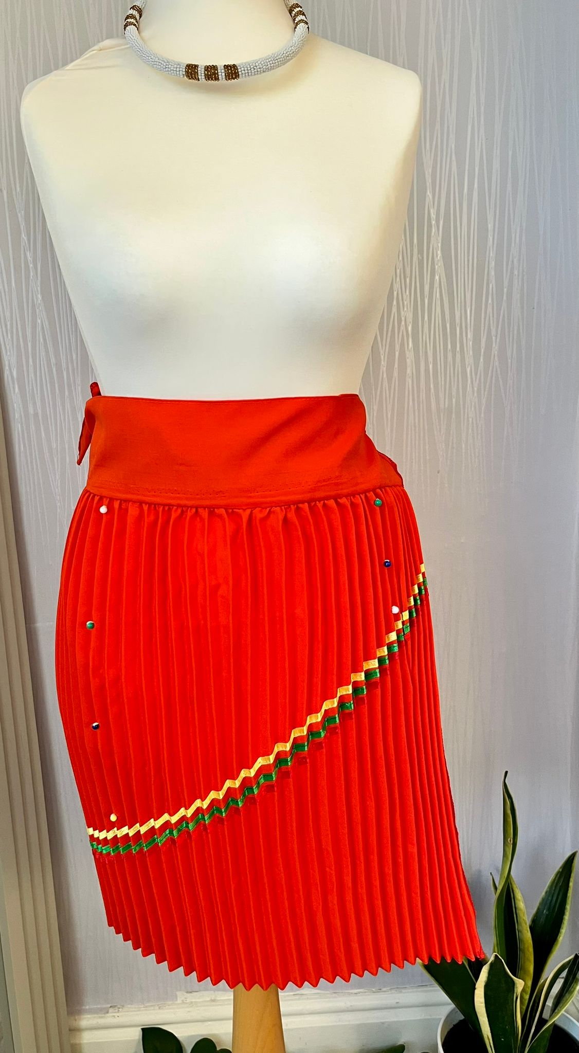 Sunset Orange Traditional Pleated Skirt