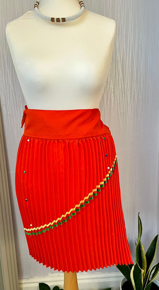 Sunset Orange Traditional Pleated Skirt