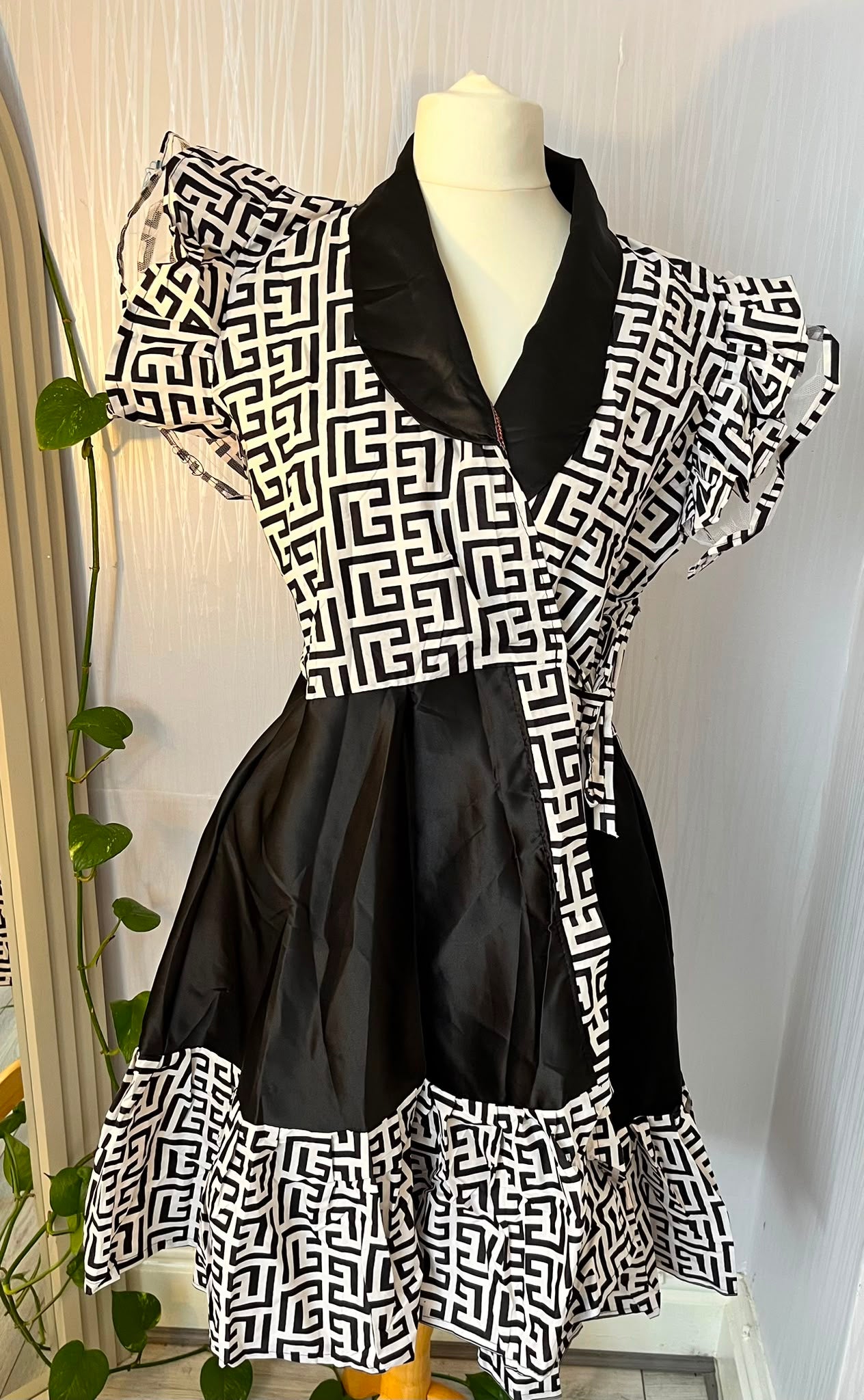 Monochrome Maze Wrap Dress