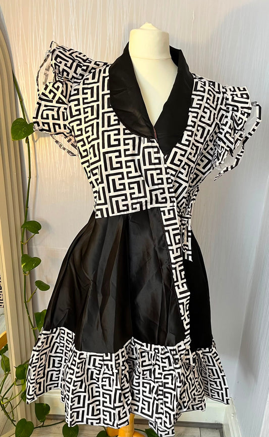 Monochrome Maze Wrap Dress