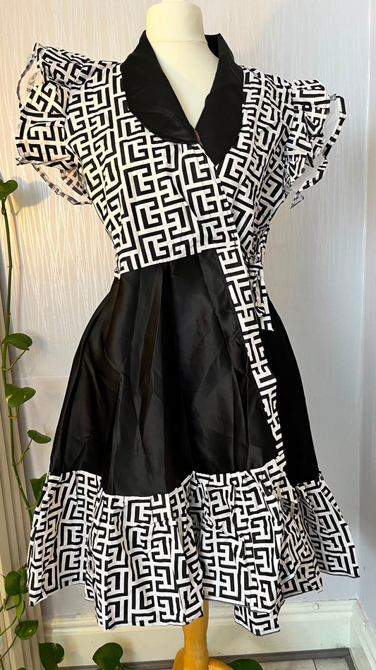 Monochrome Maze Wrap Dress