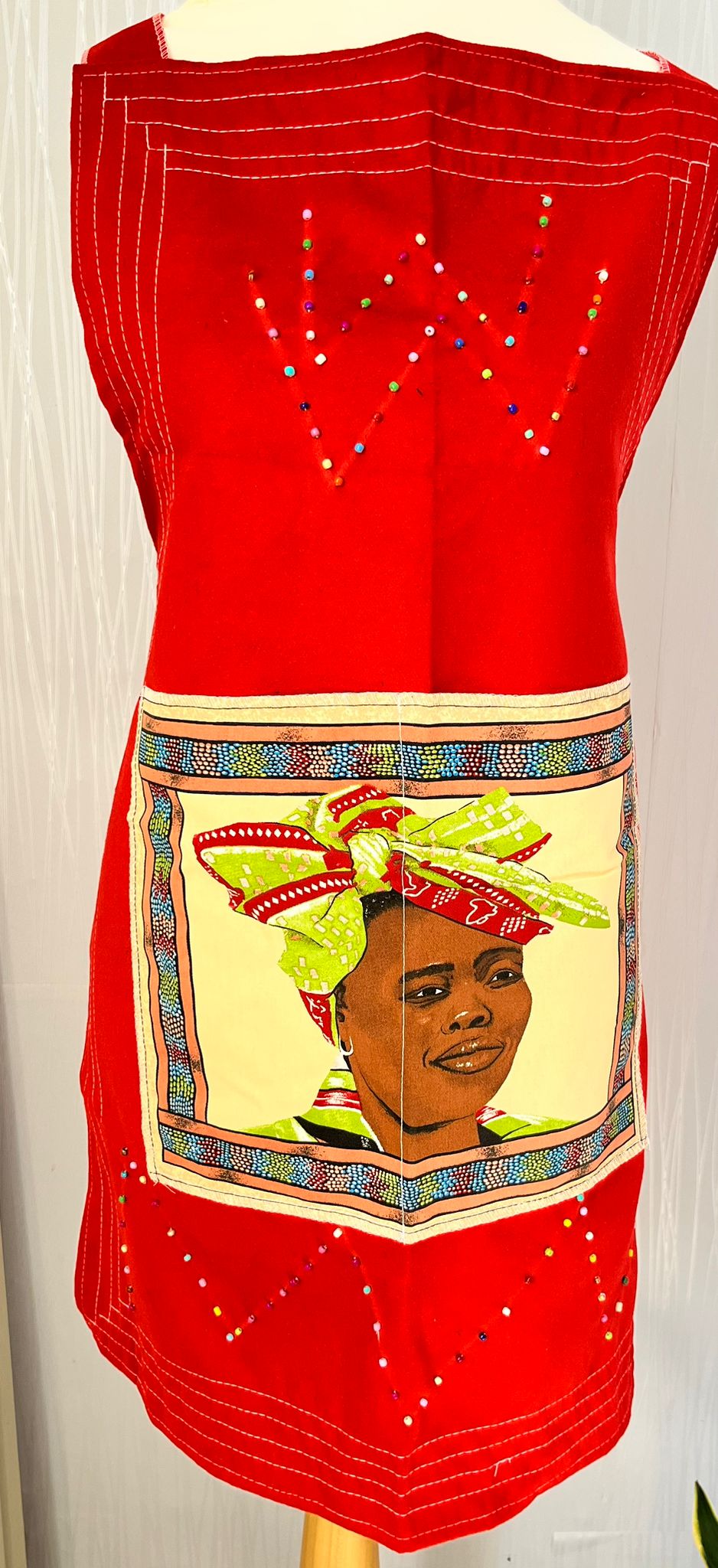 Red Ubuntu Beaded Apron